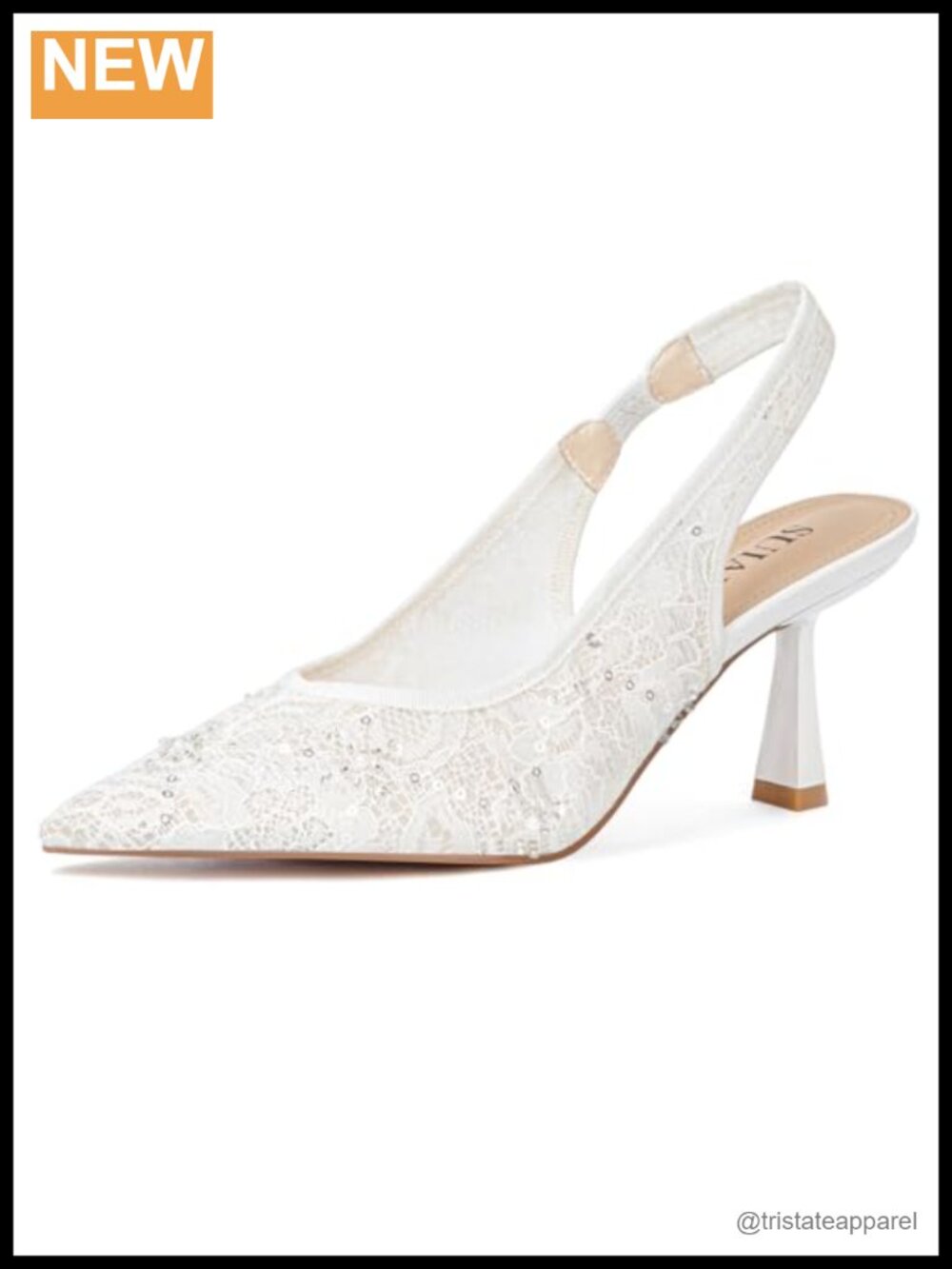Women's Slingback Kitten Heel Wedding Pumps Lace Mesh Pointed Toe Bridal Shoes